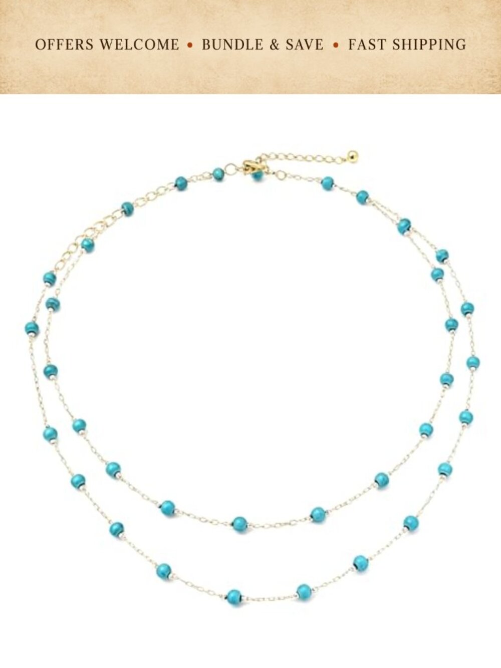 Boho Western Layered Turquoise Bead Choker Necklace with Extender